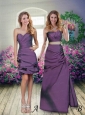 Eggplant Purple Sweetheart Taffeta Column Prom Dresses with Ruching