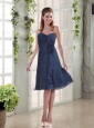 Navy Blue Ruching and Hand Made Flowers Sweetheart Prom Dresses