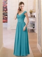2015 Empire Turquoise Prom Dress with V Neck