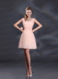 2015 Sweet Belt Mini Length Prom Dresses with V Neck