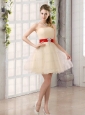 A Line Belt Strapless Prom Dress with Mini Length