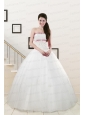 2015 Pretty Strapless Appliques and Belt Quinceanera Dresses in White