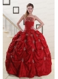 Pretty Strapless Wine Red Appliques Quinceanera Dresses for 2015