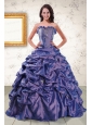 2015 Beaded and Pick ups Purple Quinceanera Dresses with Brush Train