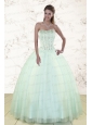 2015 Pretty Light Blue Sweet 15 Dresses with Beading