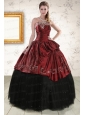 Pretty Ball Gown Embroidery 2015 Quinceanera Dresses in Wine Red and Black