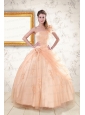 2015 Pretty One Shoulder Appliques Quinceanera Dress in Peach