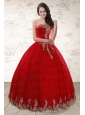 Elegant Red Strapless 2015 Quinceanera Dresses with Appliques