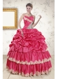 2015 Cheap Appliques Sweet 15 Dresses in Coral Red