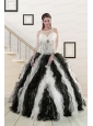 2015 Exclusive Black and White Quinceanera Dresses with Zebra and Ruffles