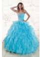 Baby Blue 2015 Prefect Beading and Ruffles Quinceanera Dresses
