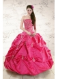 Strapless Hot Pink Quinceanera Dress with Appliques for 2015