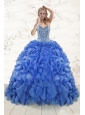 Hot Sale Beaded Royal Blue Sweet 15 Dresses with Sweep Train