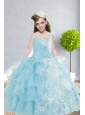 2015 Ball Gown Appliques and Ruffles Baby Bule Little Girl Pageant Dress with Straps