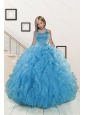 2015 Exclusive Beading and Ruffles Aqua Blue Flower Girl Dress