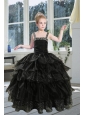 2015 Fashionable Black Straps Sequins Ruffles Organza Little Girl Pageant Dress