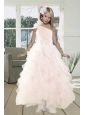 2015 Gorgeous A Line One Shoulder Baby Pink Prom Dress with Beading and Ruffles