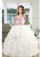 2015 Spaghetti Straps Embroidery Ruffles White Organza Little Girl Pageant Dress