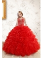 Beautiful Red Flower Girl Dress with Beading and Ruffles for 2015