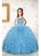 Fashionable Beading and Ruffles Little Girl Dress in Aqua Blue