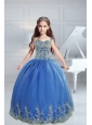 The Most Popular Straps Appliques 2015 Royal Blue Little Girl Pageant Dress