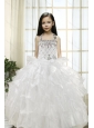 White Ball Gown Halter 2015 Little Girl Pageant Dress with Beading and Ruffles