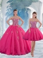 2015 Detachable Hot Pink Sequins and Appliques Prom Dresses
