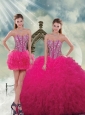 Detachable Beading and Ruffles Dresses For Quince in Hot Pink
