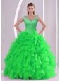 Detachable Beading and Ruffles Spring Green Quinceanera Dresses