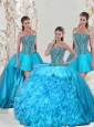 Detachable Aqua Blue Sweet 15 Dresses with Beading and Ruffles for 2015