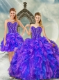 Detachable Beading and Ruffles Quince Dresses in Purple and Blue for 2015
