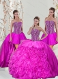 2015 Spring Custom Made and Detachable Hot Pink Sweet 16 Dresses with Beading and Ruffles