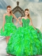 2015 Puffy Beading and Ruffles Dresses for Quince in Multi Color