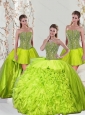 2015 Detachable Beading and Ruffles Yellow Green Dresses for Quince