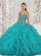 2015 Unique and Detachable Beading and Ruffles Sweet 15 Dresses in Turquoise