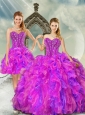 2015 Unique and Detachable Fuchsia and Lavender Quince Dresses with Beading and Ruffles