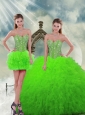 Detachable Beading and Ruffles Spring Green Dresses For Quinceanera