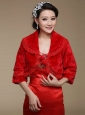 Red Faux Fur Bridal Shawl With Open Front