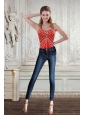 New Style Sweetheart Coral Red Corset With Beading for 2015