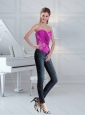 2015 Perfect Fuchsia Sweetheart Corset with Ruffled Layers and Embroidery
