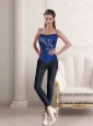 2015 Royal Blue Spaghetti Straps Corset with Embroidery and Beading