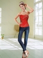 The Most Popular Red Strapless Corset with Beading