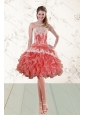 2015 Elegant Ruffled Strapless Prom Gown in Watermelon