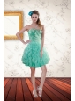 2015 Popular Apple Green Prom Dresses with Appliques and Ruffles