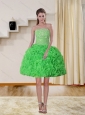 2015 Spring Green Strapless Prom Dresses with Beading and Ruffles