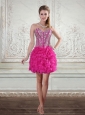 2015 Sweetheart Hot Pink Prom Gown with Beading and Ruffled Layers