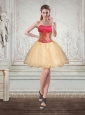 Champagne Strapless Multi Color Short Prom Dresses with Beading and Embroidery