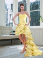Light Yellow Sweetheart High Low Prom Dress with Beading and Ruffled Layers
