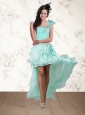 2015 Apple Green One Shoulder Prom Dresses with Embroidery and Hand Made Flower