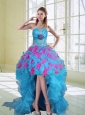 2015 High Low Strapless Ruffled Prom Dresses with Hand Made Flower